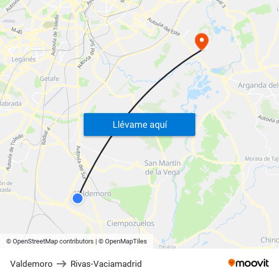 Valdemoro to Rivas-Vaciamadrid map