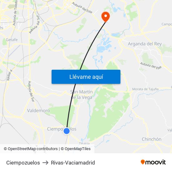 Ciempozuelos to Rivas-Vaciamadrid map