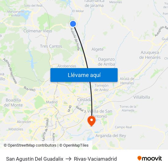 San Agustín Del Guadalix to Rivas-Vaciamadrid map