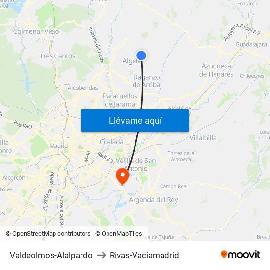 Valdeolmos-Alalpardo to Rivas-Vaciamadrid map