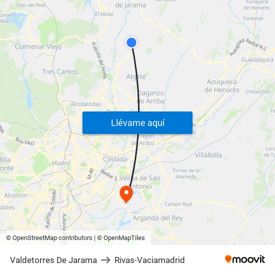 Valdetorres De Jarama to Rivas-Vaciamadrid map