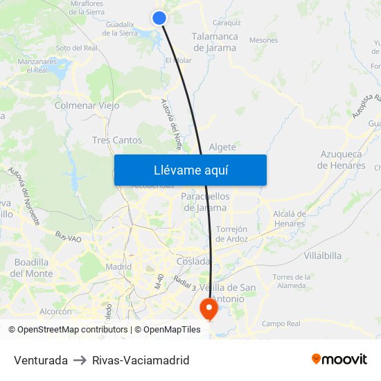 Venturada to Rivas-Vaciamadrid map