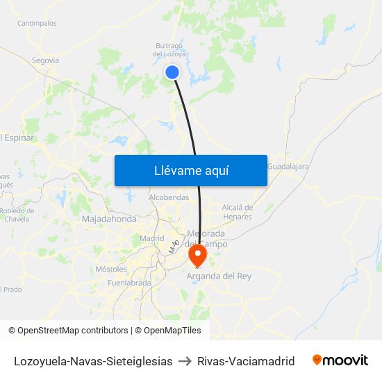Lozoyuela-Navas-Sieteiglesias to Rivas-Vaciamadrid map