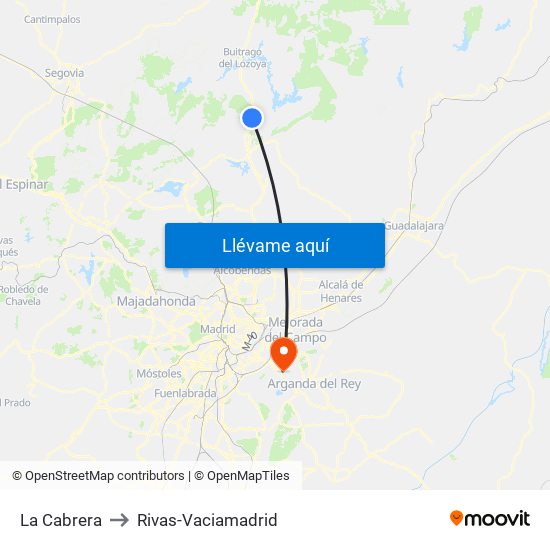 La Cabrera to Rivas-Vaciamadrid map