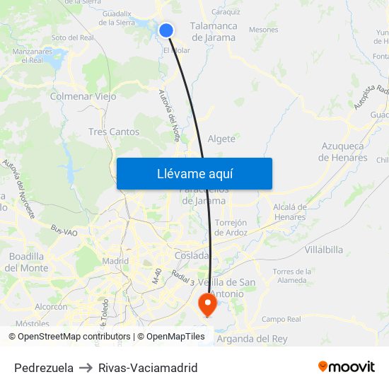 Pedrezuela to Rivas-Vaciamadrid map
