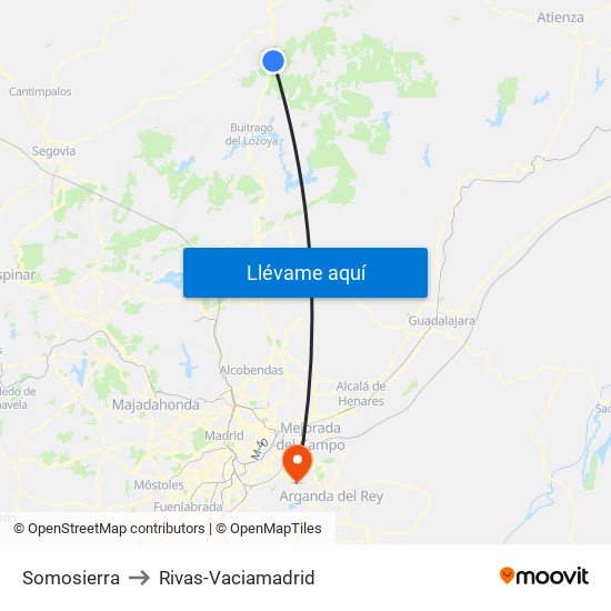 Somosierra to Rivas-Vaciamadrid map