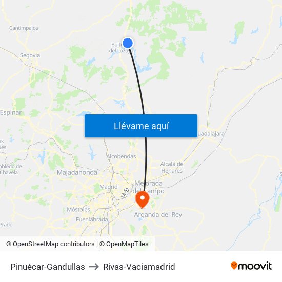 Pinuécar-Gandullas to Rivas-Vaciamadrid map