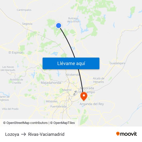 Lozoya to Rivas-Vaciamadrid map