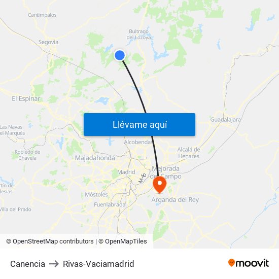 Canencia to Rivas-Vaciamadrid map