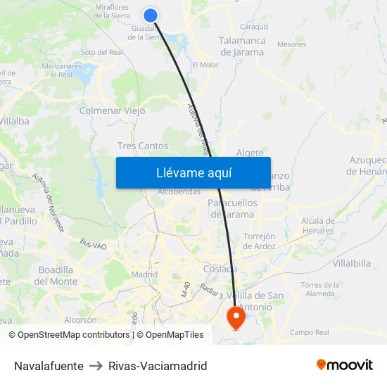 Navalafuente to Rivas-Vaciamadrid map