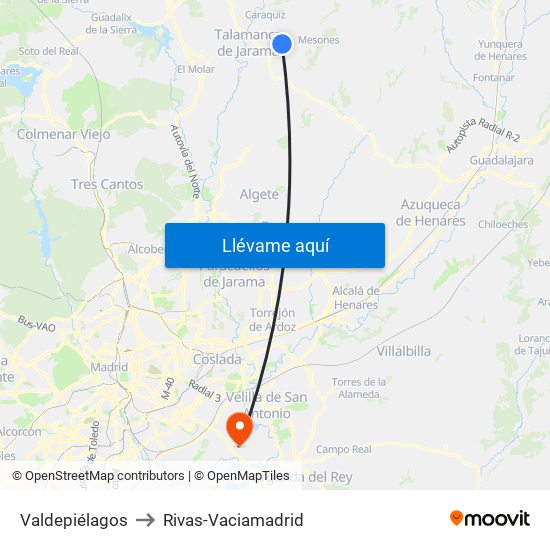 Valdepiélagos to Rivas-Vaciamadrid map