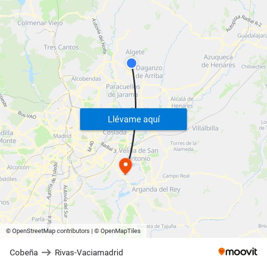 Cobeña to Rivas-Vaciamadrid map