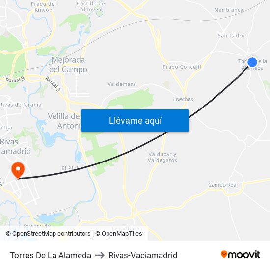 Torres De La Alameda to Rivas-Vaciamadrid map