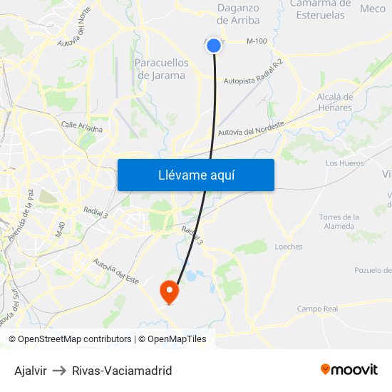 Ajalvir to Rivas-Vaciamadrid map
