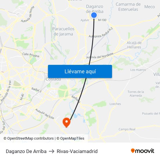 Daganzo De Arriba to Rivas-Vaciamadrid map