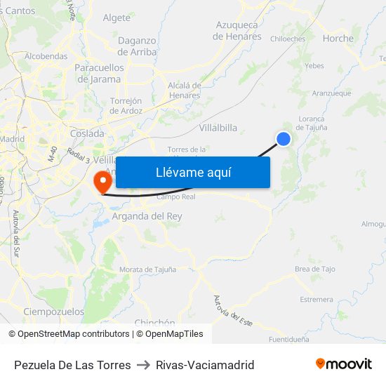 Pezuela De Las Torres to Rivas-Vaciamadrid map