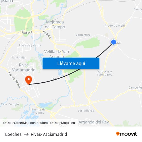 Loeches to Rivas-Vaciamadrid map