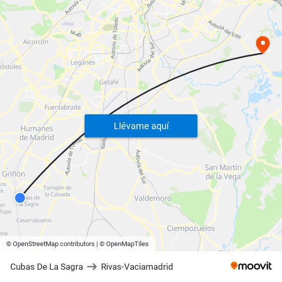 Cubas De La Sagra to Rivas-Vaciamadrid map