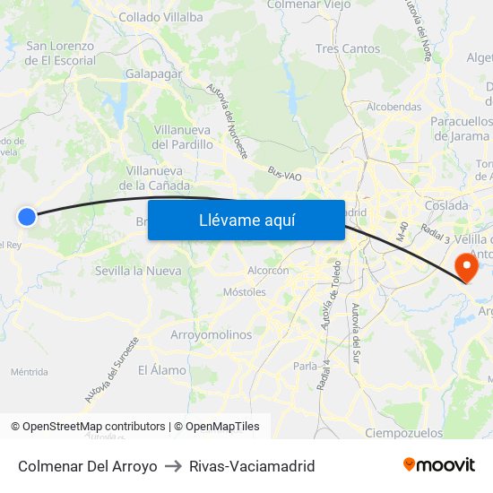 Colmenar Del Arroyo to Rivas-Vaciamadrid map