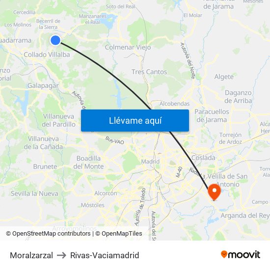 Moralzarzal to Rivas-Vaciamadrid map