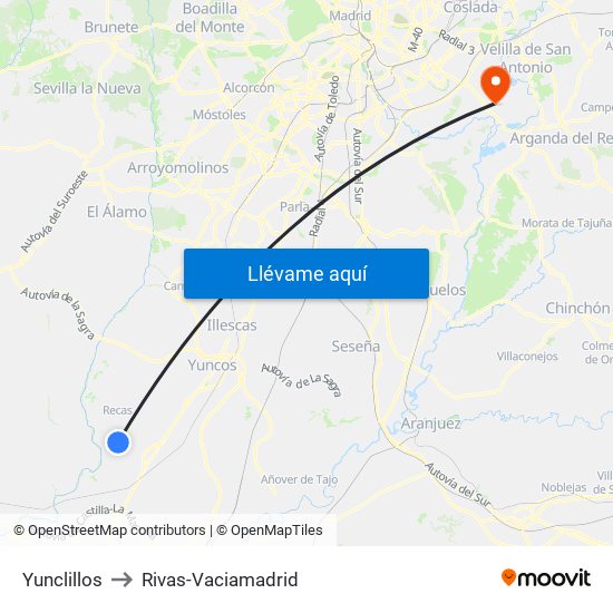 Yunclillos to Rivas-Vaciamadrid map