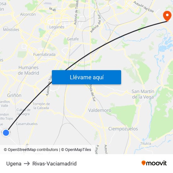 Ugena to Rivas-Vaciamadrid map