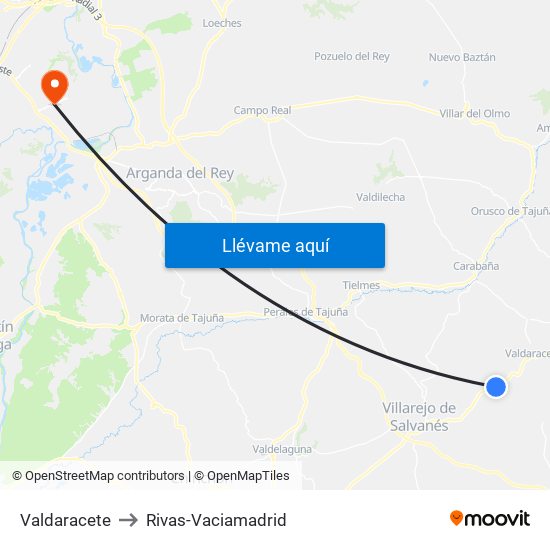 Valdaracete to Rivas-Vaciamadrid map