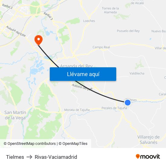 Tielmes to Rivas-Vaciamadrid map