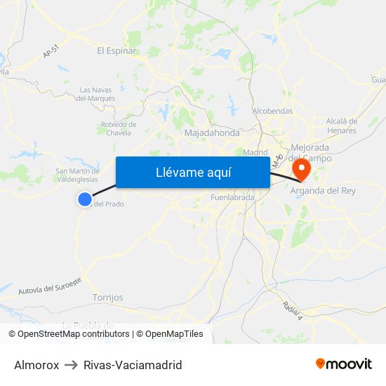 Almorox to Rivas-Vaciamadrid map