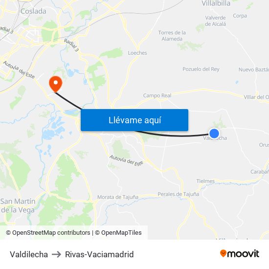 Valdilecha to Rivas-Vaciamadrid map