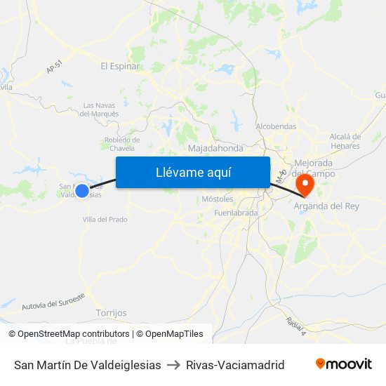 San Martín De Valdeiglesias to Rivas-Vaciamadrid map