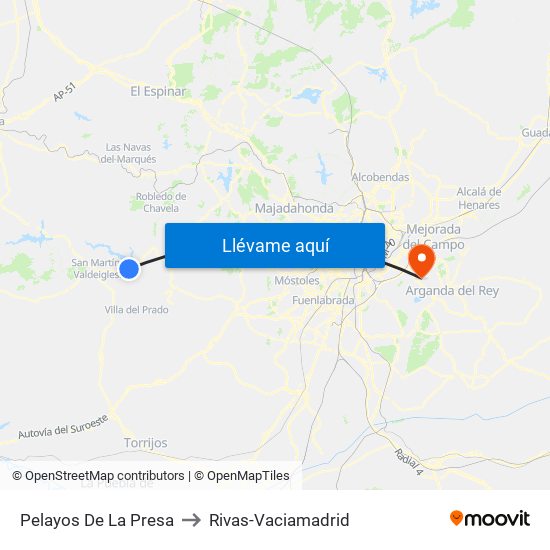 Pelayos De La Presa to Rivas-Vaciamadrid map