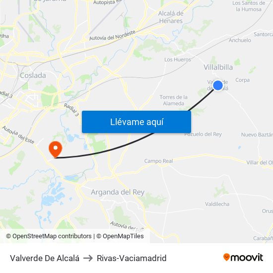 Valverde De Alcalá to Rivas-Vaciamadrid map