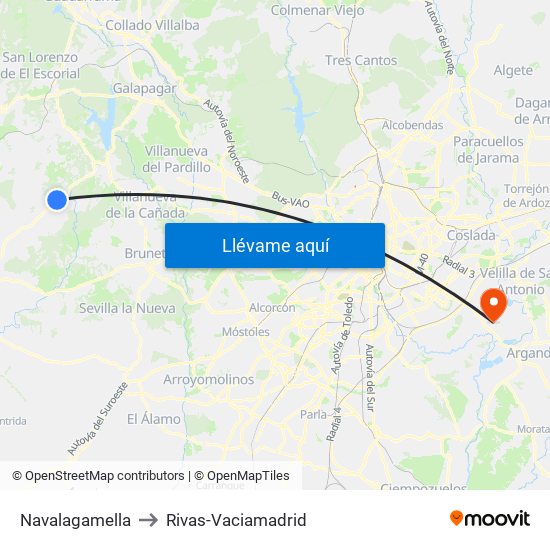 Navalagamella to Rivas-Vaciamadrid map