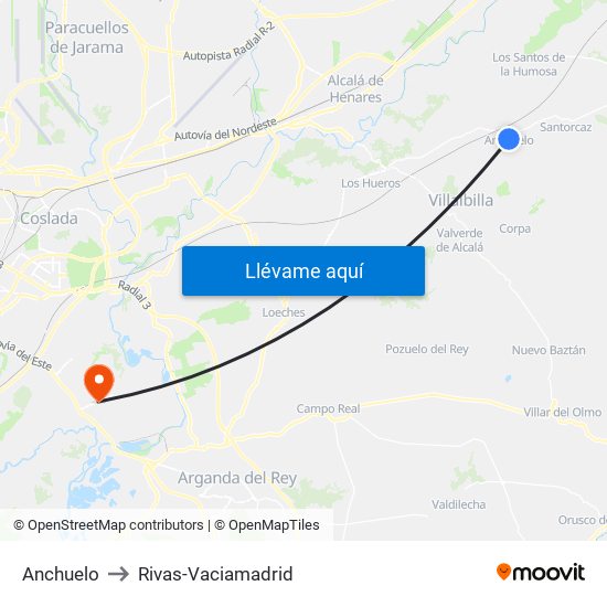 Anchuelo to Rivas-Vaciamadrid map