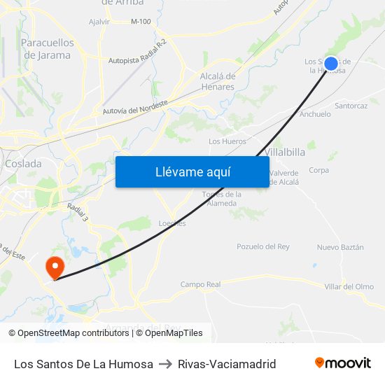 Los Santos De La Humosa to Rivas-Vaciamadrid map