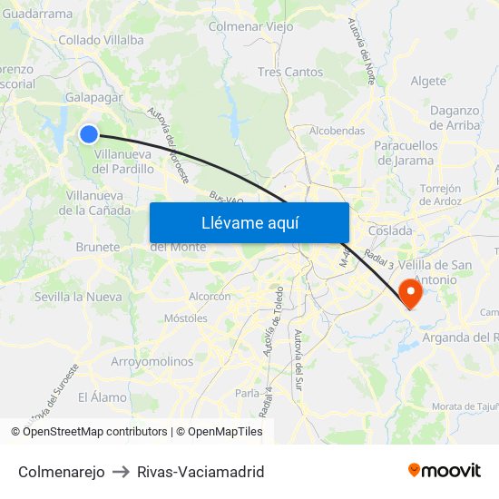 Colmenarejo to Rivas-Vaciamadrid map