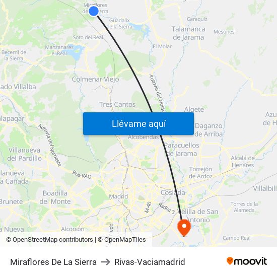 Miraflores De La Sierra to Rivas-Vaciamadrid map