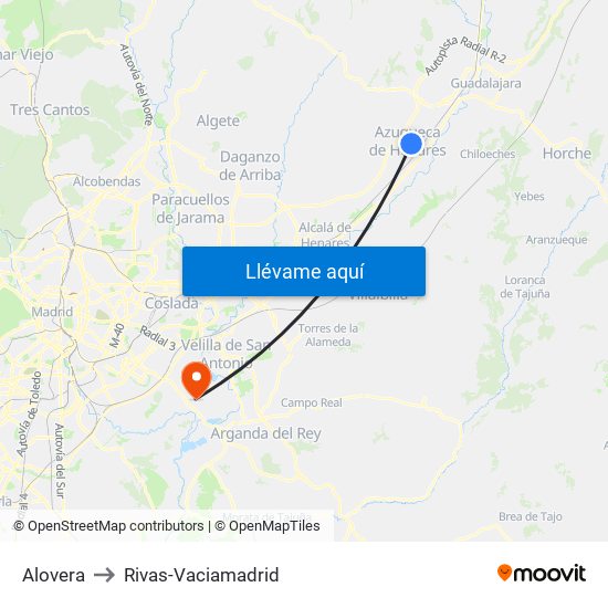 Alovera to Rivas-Vaciamadrid map