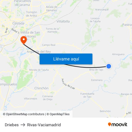 Driebes to Rivas-Vaciamadrid map