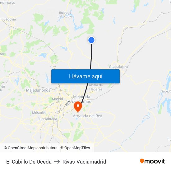 El Cubillo De Uceda to Rivas-Vaciamadrid map