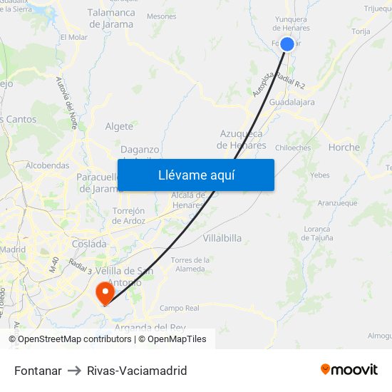 Fontanar to Rivas-Vaciamadrid map