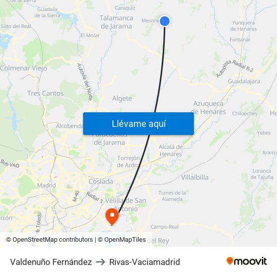 Valdenuño Fernández to Rivas-Vaciamadrid map