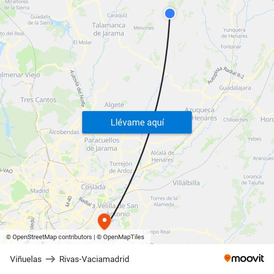 Viñuelas to Rivas-Vaciamadrid map