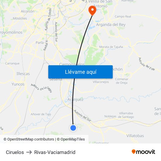 Ciruelos to Rivas-Vaciamadrid map