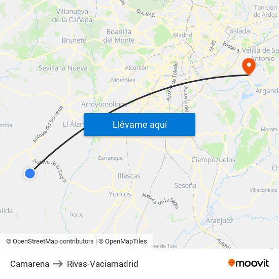 Camarena to Rivas-Vaciamadrid map