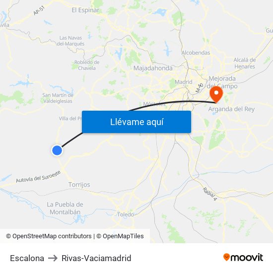 Escalona to Rivas-Vaciamadrid map