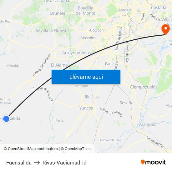 Fuensalida to Rivas-Vaciamadrid map