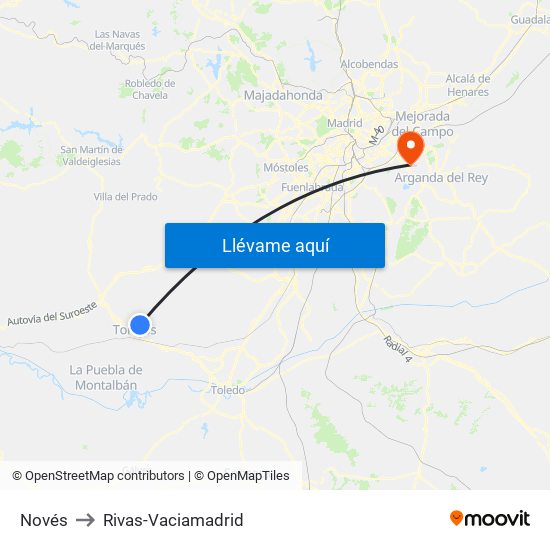 Novés to Rivas-Vaciamadrid map