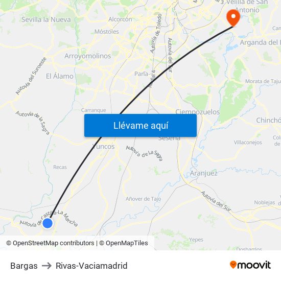 Bargas to Rivas-Vaciamadrid map